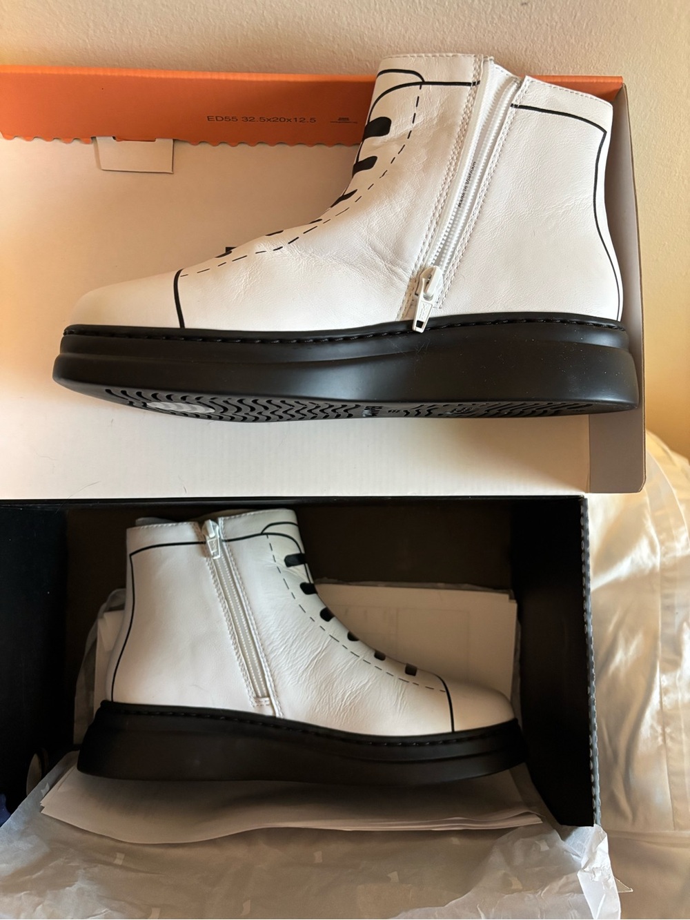 Camper White Ankle Boots with Trompe L’Oeil Graphic Print Brand New - Picture 6 of 15